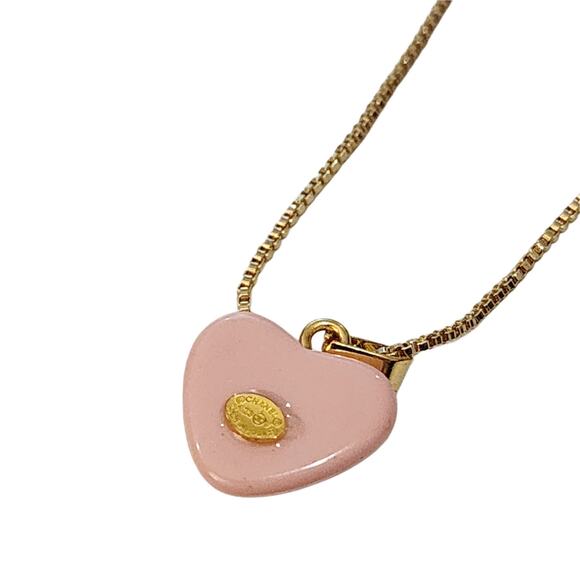 Designer Pink Heart Zipper Pull on 18K GF 18" Petite Box Necklace Chain - Picture 4 of 4